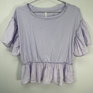Anthropologie Pastel Purple Ruffled‎ Crop T-shirt Large